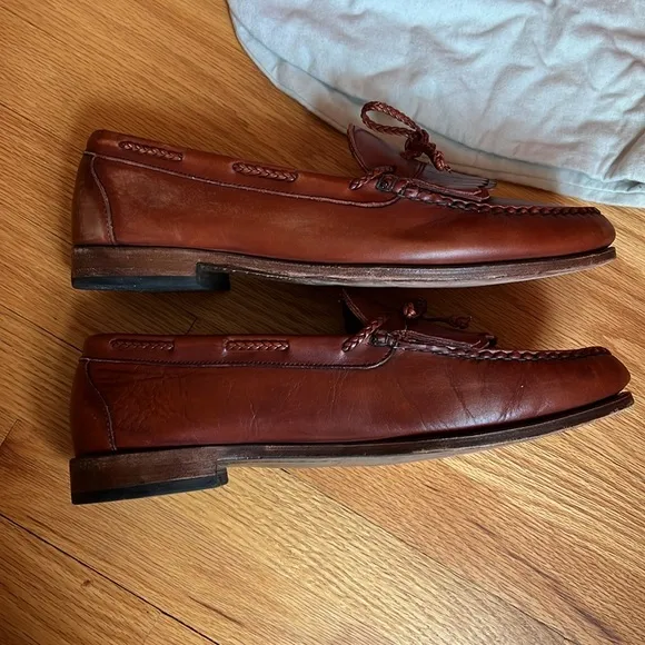 Allen Edmonds Shoes Brown Woodstock Leather Kiltie Tie Braid Loafers size 14 3 E