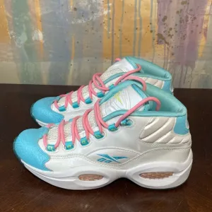 Allen Iverson Question Mid Blue Toe Pink Lemon Zest basketball shoes size 6