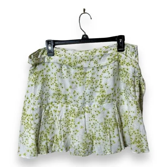 AllSaints‎ Frida Amanzi Mini Skirt Skort Lime Green Womens 12 Linen Floral $169