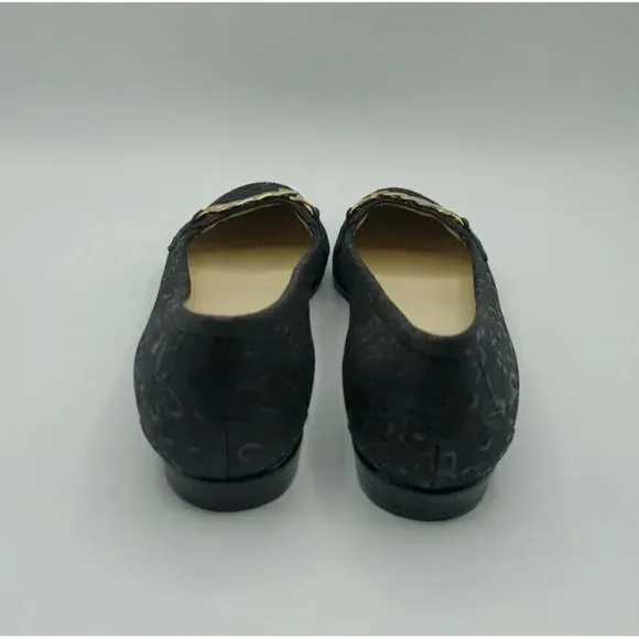 Amalfi by RANGON Oste Black Floral Design Leather Gold Chain Shoes Size 7N  NWOB