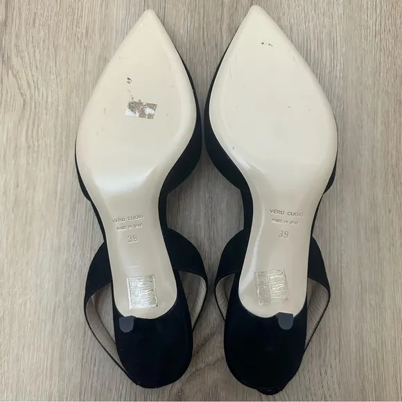 Ann Mashburn Black Suede Slingback Shoes size 39