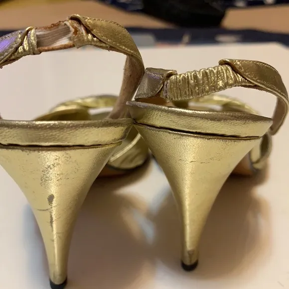 ANNE KLEIN GOLD FOIL LEATHER Heels SHOES MADE IN ITALY LEATHER SZ 6 METALLIC