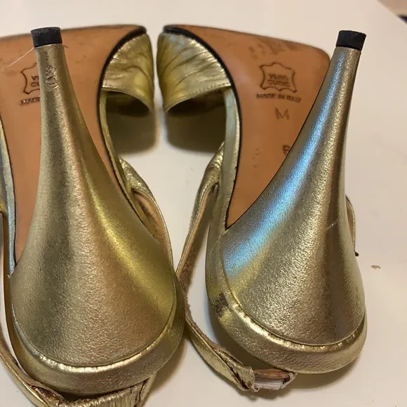 ANNE KLEIN GOLD FOIL LEATHER Heels SHOES MADE IN ITALY LEATHER SZ 6 METALLIC