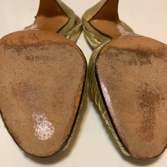 ANNE KLEIN GOLD FOIL LEATHER Heels SHOES MADE IN ITALY LEATHER SZ 6 METALLIC