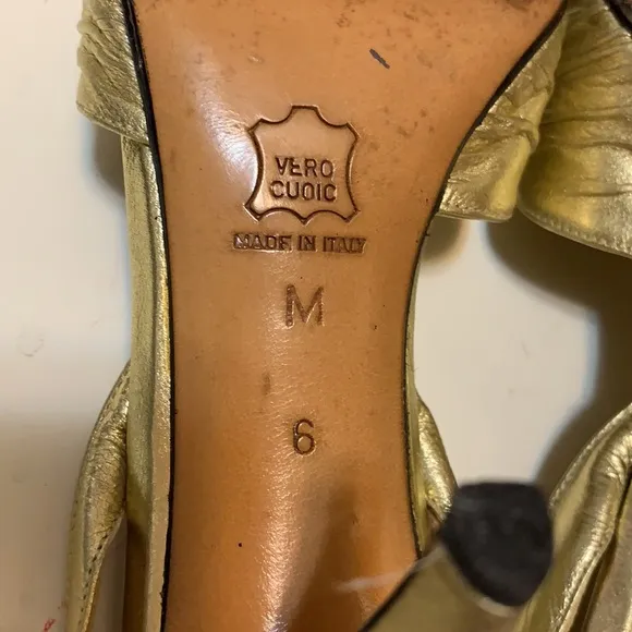ANNE KLEIN GOLD FOIL LEATHER Heels SHOES MADE IN ITALY LEATHER SZ 6 METALLIC