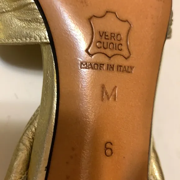 ANNE KLEIN GOLD FOIL LEATHER Heels SHOES MADE IN ITALY LEATHER SZ 6 METALLIC