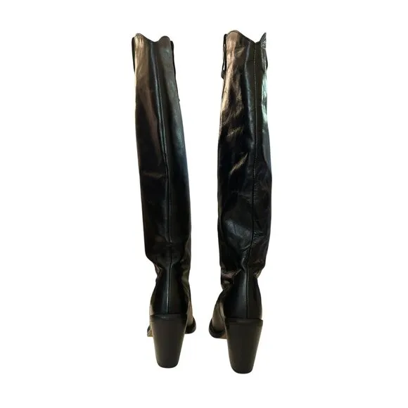 Anthropologie Maeve Tall Black Leather Western Boots Size 8 NEW