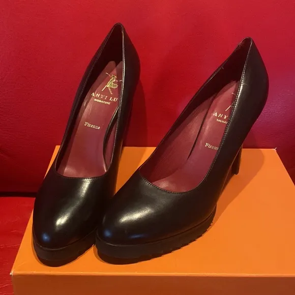Anyi Lu Signature Firenze Sexy Extra Light Black Red Gold Leather Lining Shoes