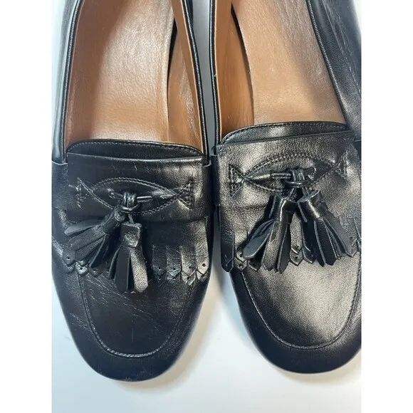Aquatalia Quinna Black Leather Tassel Weatherproof Loafer Driving Shoe Sz 7 1/2