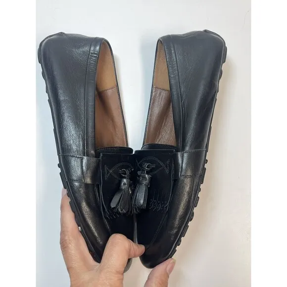 Aquatalia Quinna Black Leather Tassel Weatherproof Loafer Driving Shoe Sz 7 1/2