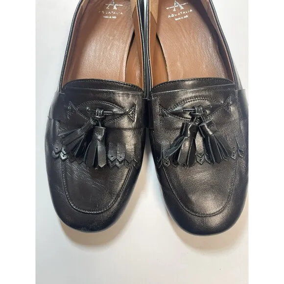 Aquatalia Quinna Black Leather Tassel Weatherproof Loafer Driving Shoe Sz 7 1/2