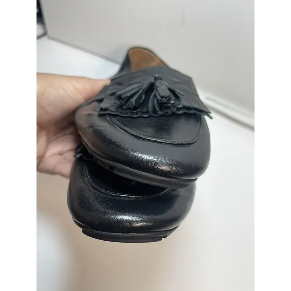 Aquatalia Quinna Black Leather Tassel Weatherproof Loafer Driving Shoe Sz 7 1/2