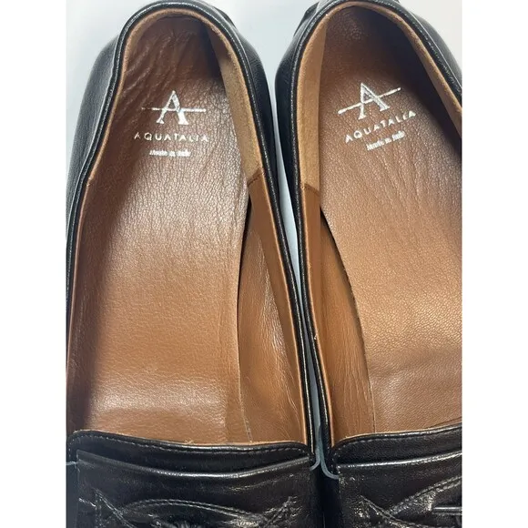Aquatalia Quinna Black Leather Tassel Weatherproof Loafer Driving Shoe Sz 7 1/2