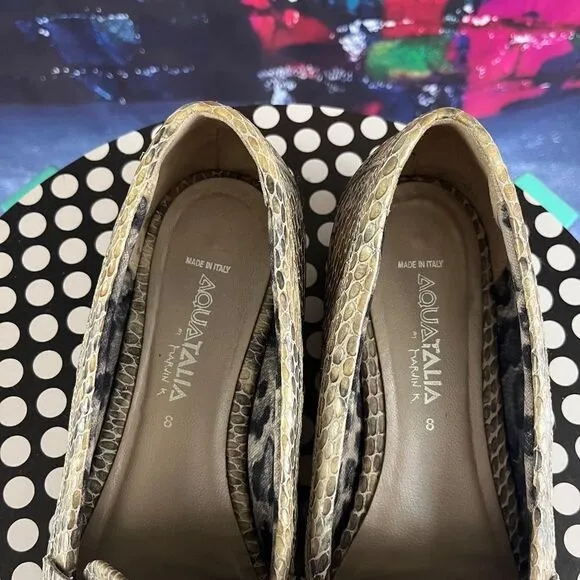 Aquatalia Snakeskin flats loafers slip on shoes Size 8 Made in Italy