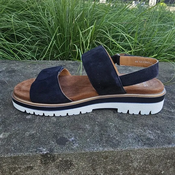Ara 40 US 9.5 Marbella Suede Leather Sandals Navy Buckle Hook Loop Comfort