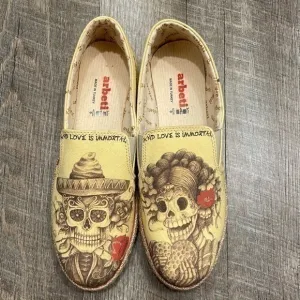 Arbetti Canvas slip on Dia de los Muertos sugar skull espadrilles size 40