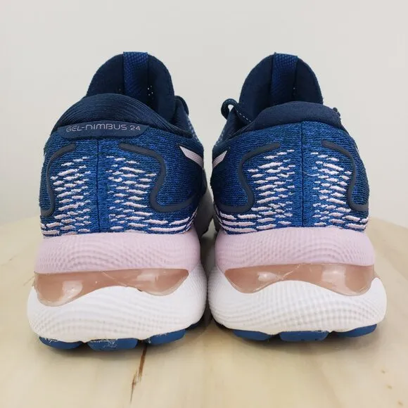 Asics Women's 7 Gel-Nimbus 24 Blue Comfort Insole Running Shoes Sneakers