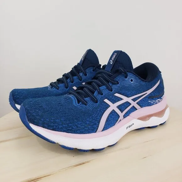 Asics Women's 7 Gel-Nimbus 24 Blue Comfort Insole Running Shoes Sneakers