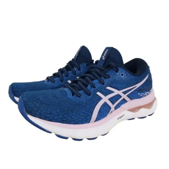 Asics Women's 7 Gel-Nimbus 24 Blue Comfort Insole Running Shoes Sneakers