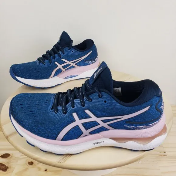 Asics Women's 7 Gel-Nimbus 24 Blue Comfort Insole Running Shoes Sneakers