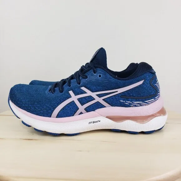 Asics Women's 7 Gel-Nimbus 24 Blue Comfort Insole Running Shoes Sneakers