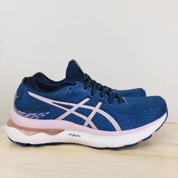 Asics Women's 7 Gel-Nimbus 24 Blue Comfort Insole Running Shoes Sneakers