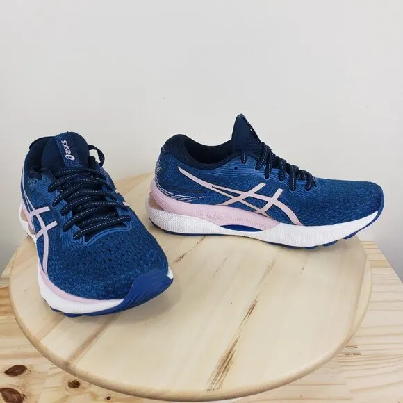 Asics Women's 7 Gel-Nimbus 24 Blue Comfort Insole Running Shoes Sneakers