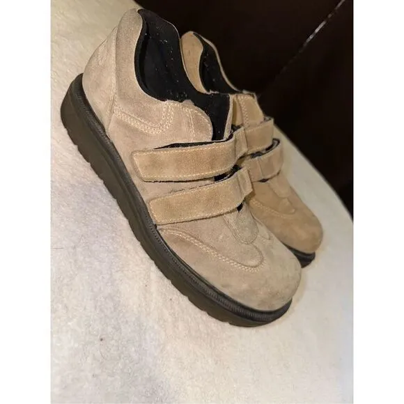 Authentic Doc Martens beige suede double Velcro shoes size 8 men’s