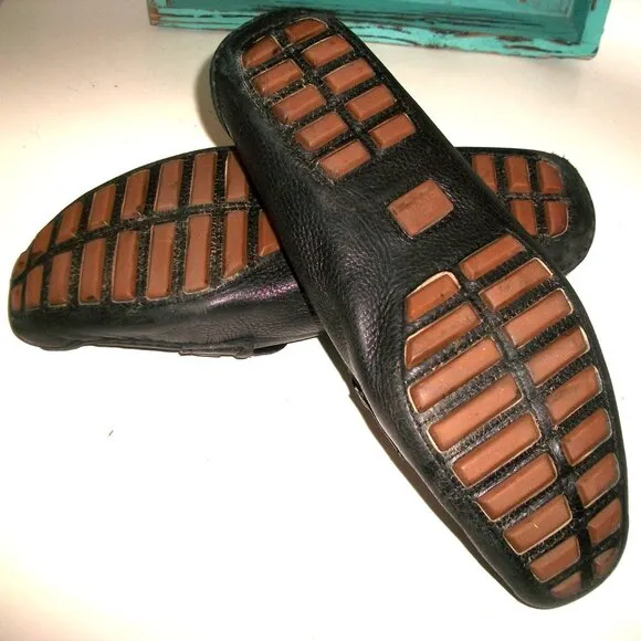 Authentic Gucci Black Leather Bamboo-Horsebit Men's Driving Loafers 7.5 40.5G