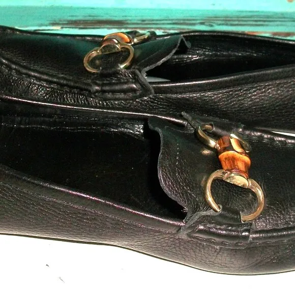 Authentic Gucci Black Leather Bamboo-Horsebit Men's Driving Loafers 7.5 40.5G