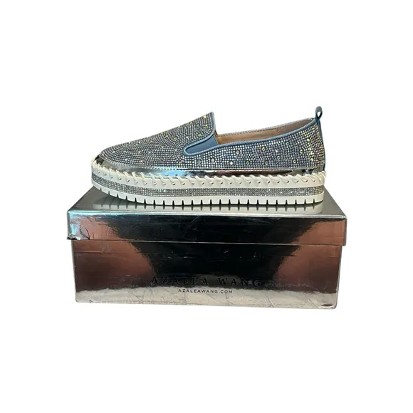 Azalea Wang Slip On Shoes Women’s Size 10 Brittany 1-Denim Sparkle Casual NEW