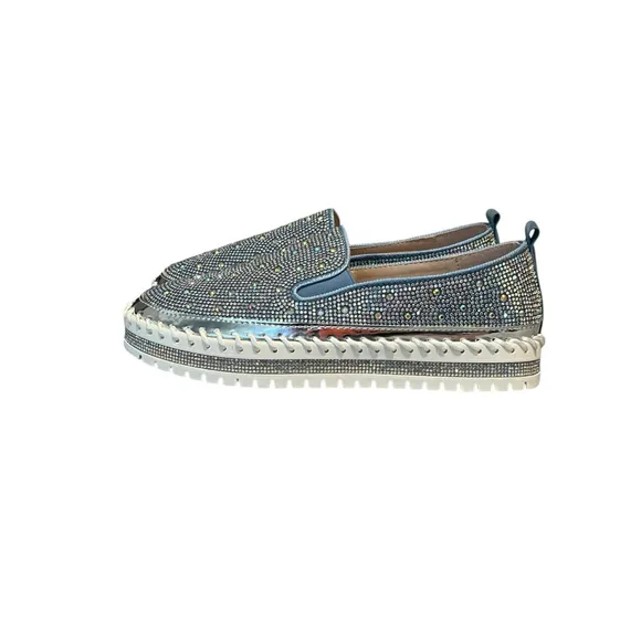 Azalea Wang Slip On Shoes Women’s Size 10 Brittany 1-Denim Sparkle Casual NEW