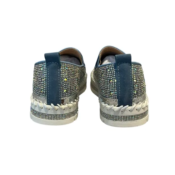Azalea Wang Slip On Shoes Women’s Size 10 Brittany 1-Denim Sparkle Casual NEW