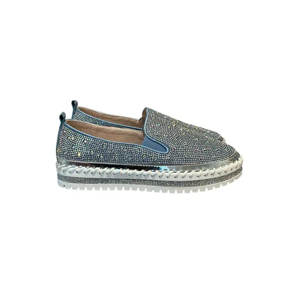 Azalea Wang Slip On Shoes Women’s Size 10 Brittany 1-Denim Sparkle Casual NEW