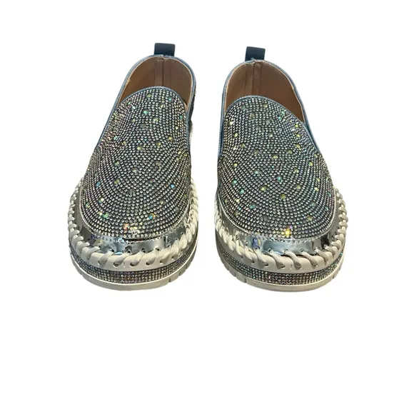 Azalea Wang Slip On Shoes Women’s Size 10 Brittany 1-Denim Sparkle Casual NEW