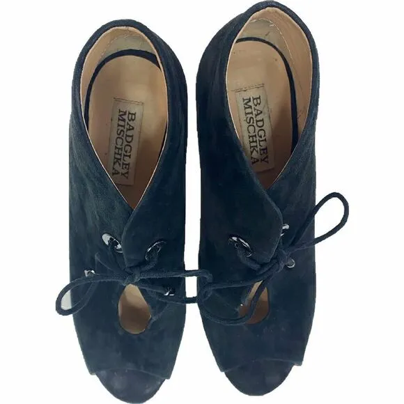 Badgley Mischka Nonna Black Suede Ankle Bootie Size 6.5