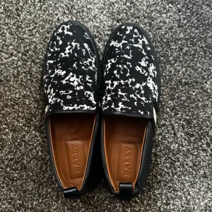 Bally Black and White Suede Loafers with Artistic Pattern