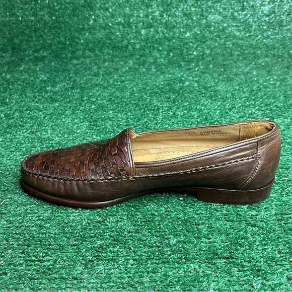 Bally Mens Leather Loafers Brown Basket Weave Shoes Size 8.5 - NEW