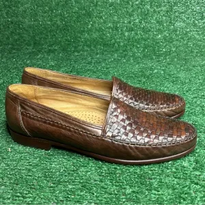 Bally Mens Leather Loafers Brown Basket Weave Shoes Size 8.5 - NEW