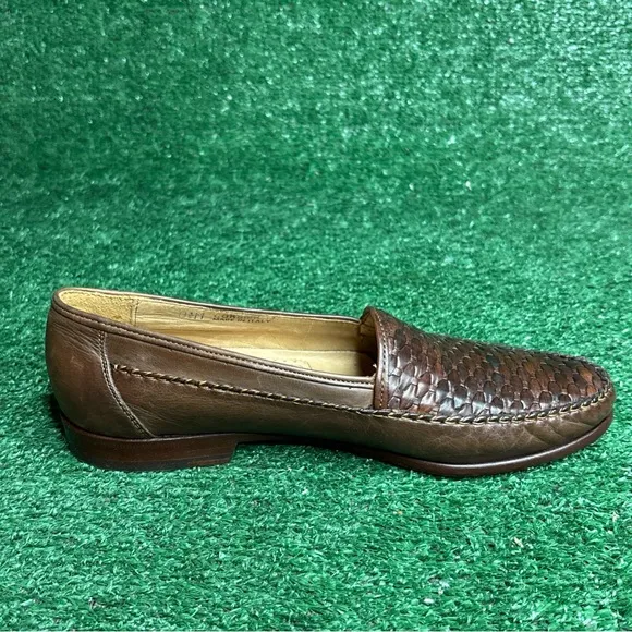 Bally Mens Leather Loafers Brown Basket Weave Shoes Size 8.5 - NEW