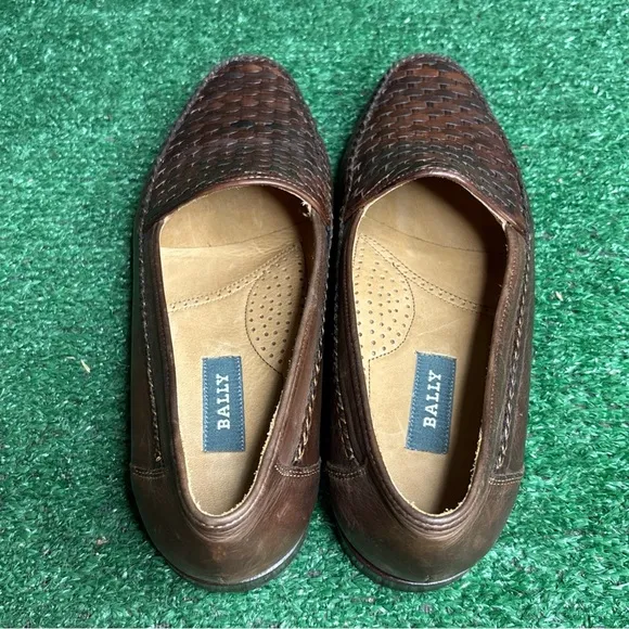 Bally Mens Leather Loafers Brown Basket Weave Shoes Size 8.5 - NEW