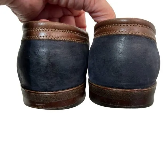 Bally Napoli Navy Brown nubuck leather loafers Made in Italy Size 8.5
