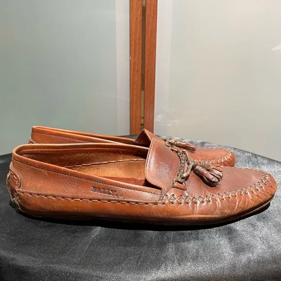 Bally Pavia Vintage Mens Brown Leather Tassel Dress Loafers Driving Shoes 11 M