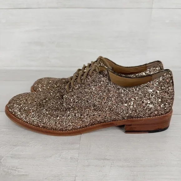 Banana Republic Glitter Brogue Oxford Shoes Women 7 Gold Bronze Shimmer Lace Up