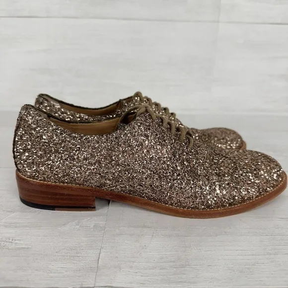 Banana Republic Glitter Brogue Oxford Shoes Women 7 Gold Bronze Shimmer Lace Up