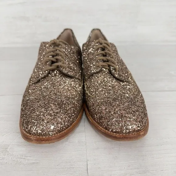 Banana Republic Glitter Brogue Oxford Shoes Women 7 Gold Bronze Shimmer Lace Up