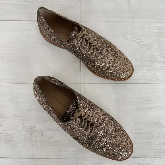 Banana Republic Glitter Brogue Oxford Shoes Women 7 Gold Bronze Shimmer Lace Up