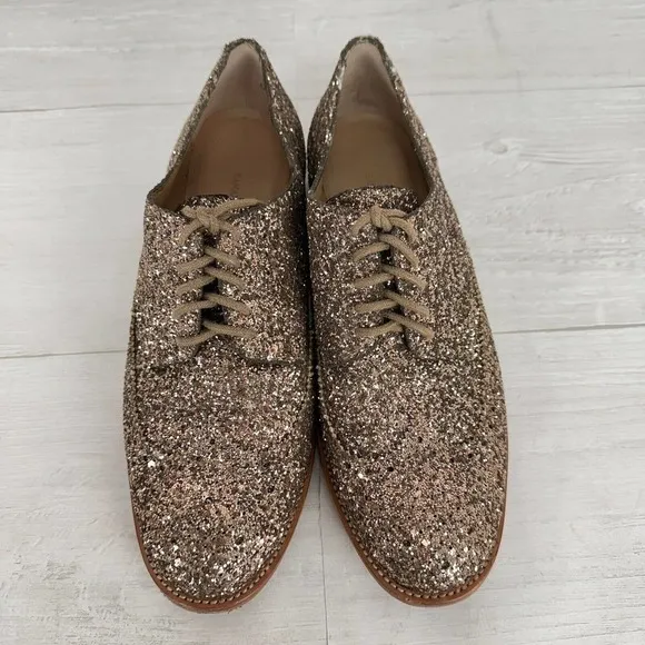 Banana Republic Glitter Brogue Oxford Shoes Women 7 Gold Bronze Shimmer Lace Up