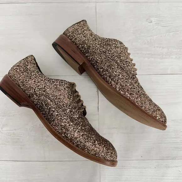 Banana Republic Glitter Brogue Oxford Shoes Women 7 Gold Bronze Shimmer Lace Up