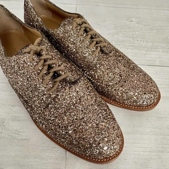 Banana Republic Glitter Brogue Oxford Shoes Women 7 Gold Bronze Shimmer Lace Up